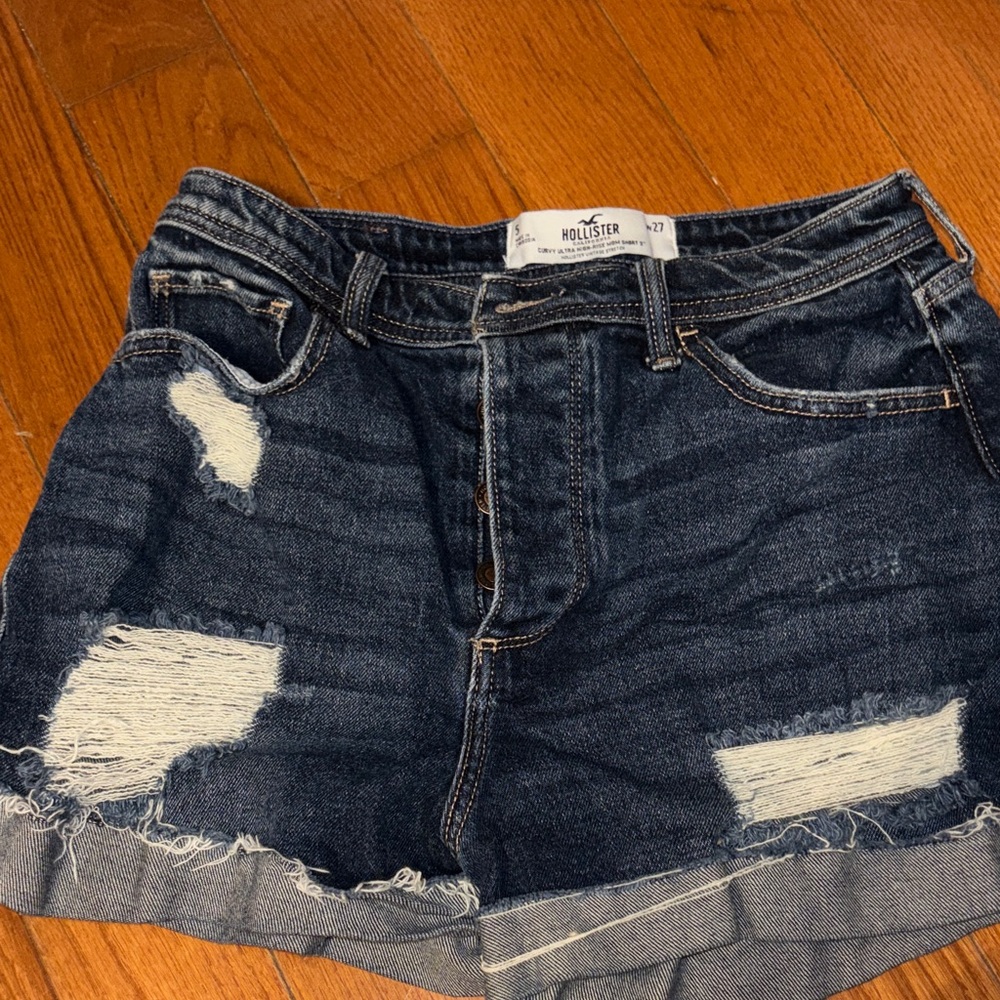 Hollister Women's Dark Blue Distressed Jean Shorts